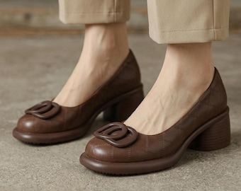 Women Chunky Mary Jane Heel Round Toe Shoes Retro Strap Sandals