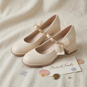 Apricot Mary Jane Chunky Heels Runde Kappe Schnalle Strap Pumps