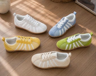 Women Ballet Style Sneakers, Mesh Casual Walking Shoes, Soft Leather Trainers