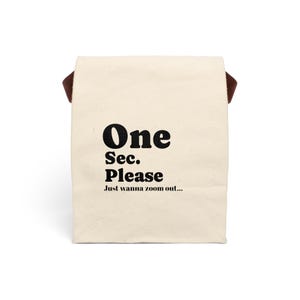 NP|One Sec Please typografie canvas lunchtas met riem | Minimalistische lunchtas