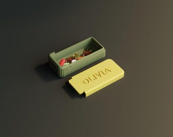 Personlig mini-pillerarrangör, resepillerask med eget namn (fickstorlek) vertikal linjestruktur