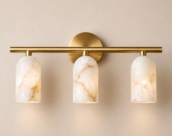 Brass Alabaster 3-Light Wall Sconce, Modern Mid Century Vanity Art Light