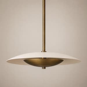 Antique Brass Saucer Pendant Light: Mid-Century Minimalist Dining Room Fixture
