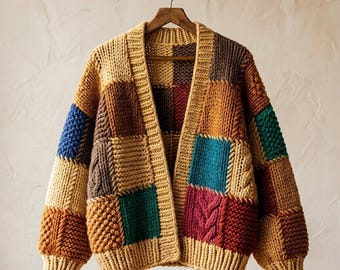 Handmade Chunky Patchwork Cardigan(digital download)