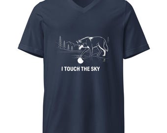 T-shirt met V-hals van Wolf Beneath Stars | Minimalistisch grafisch shirt met wilde dieren
