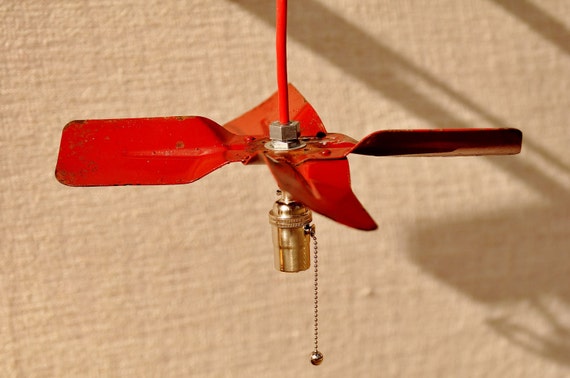Red Fan Blade Light Vintage Fan Blade Pendant Light Industrial Lighting Rustic Light Fixture Gift For Dad Auto Fan Blade Light