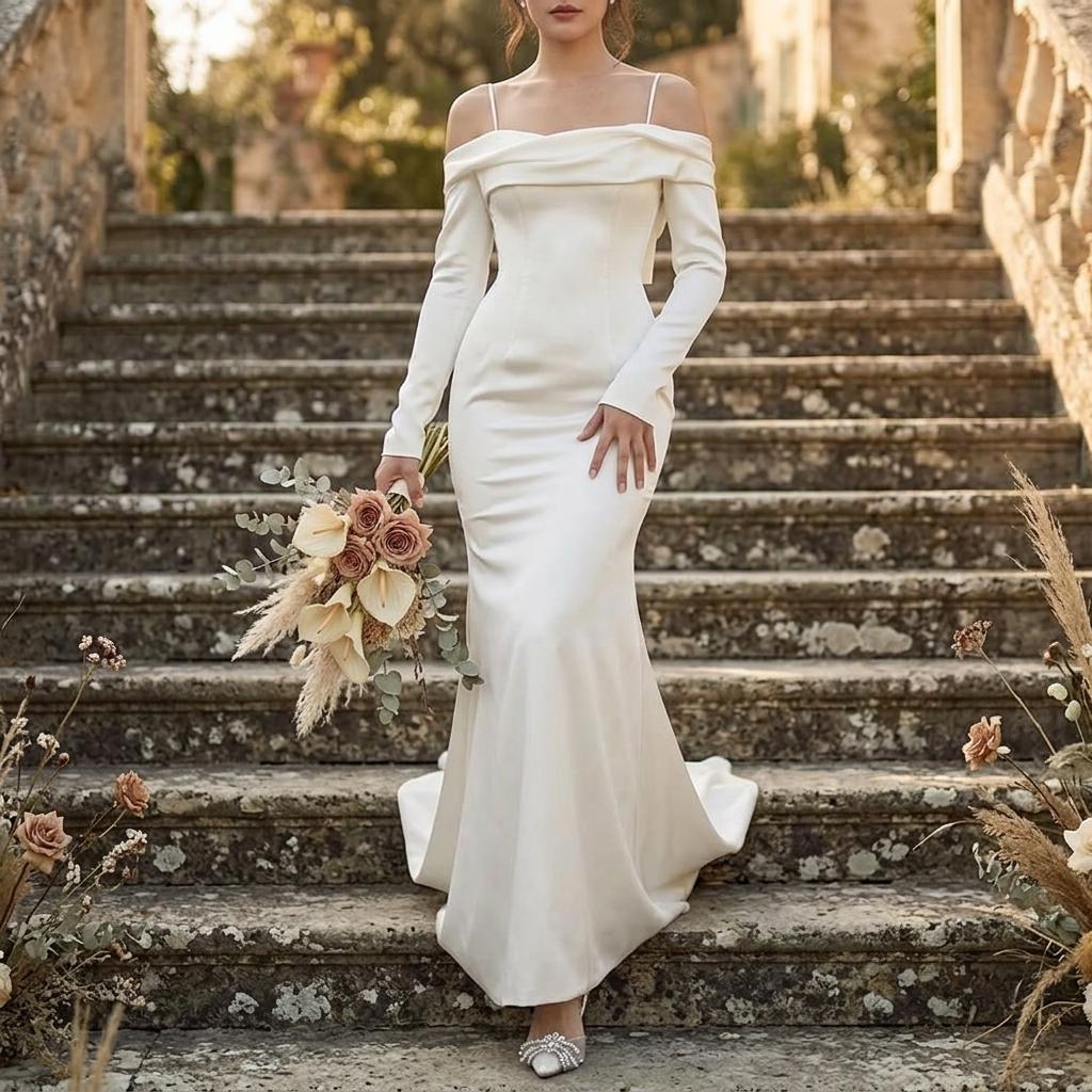 white long sleeve mermaid maxi dress Sheer Luck Off-Shoulder Lace-Panel Mermaid Maxi Dress Black / M