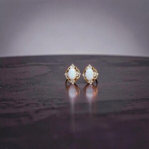 Oval Lab Grown Opal Studs Earrings, Sterling Silver, Simulated Moissanite Accents
