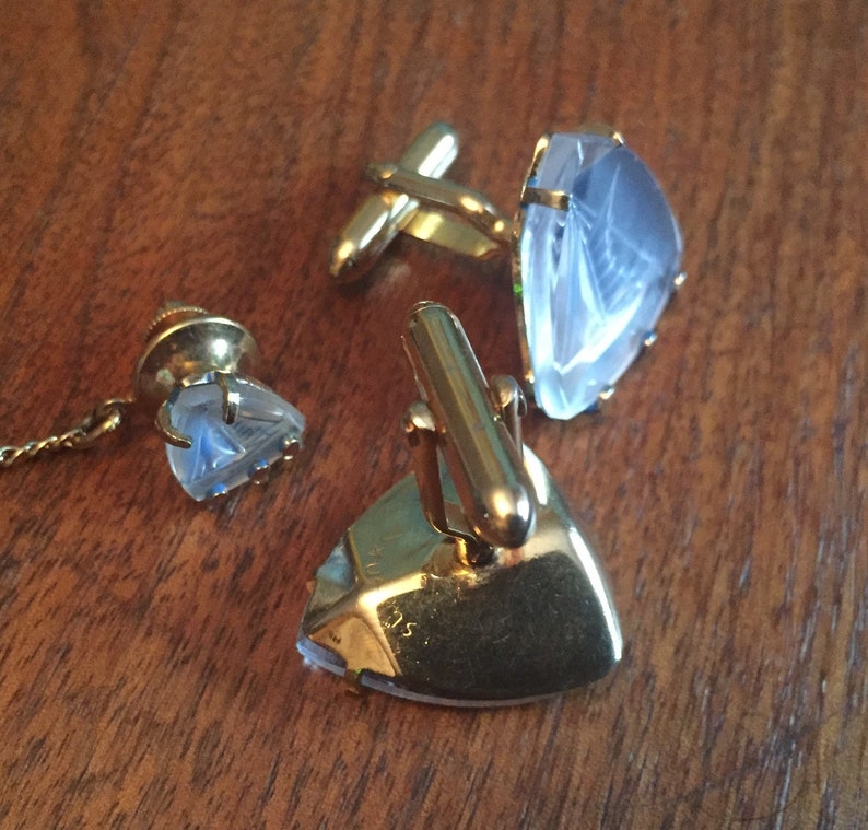 RARE Vintage Swank Arts of the World Crystal Sailboat Cufflink Set image 5