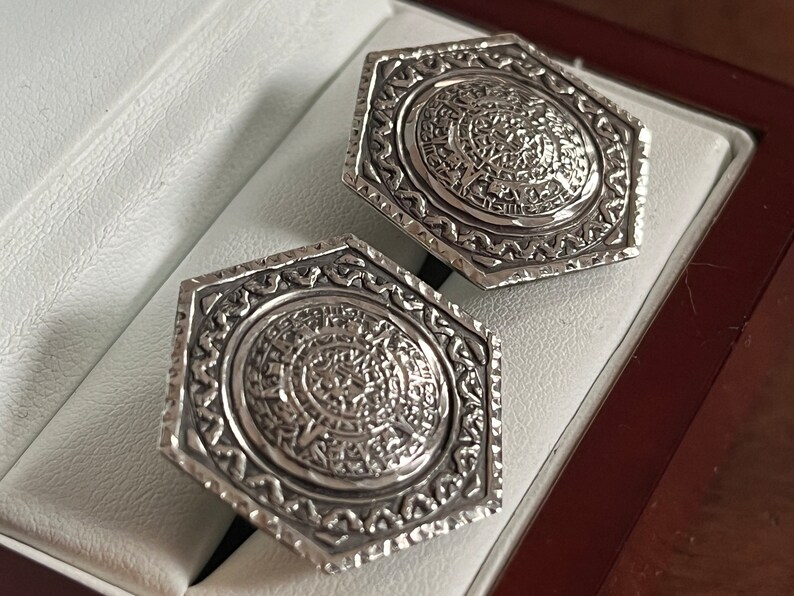 Vintage Mexican Sterling Silver Mayan Calendar Cufflinks image 2