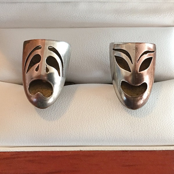 Original Vintage Tri-Metal Mexical Comedy and Tragedy Cufflinks