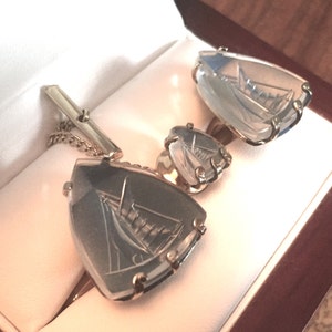 RARE Vintage Swank Arts of the World Crystal Sailboat Cufflink Set image 3