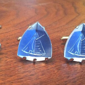 RARE Vintage Swank Arts of the World Crystal Sailboat Cufflink Set image 4