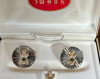 NIB! Original Vintage SWANK Jade Stone Buddha Cufflink Set