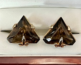 STUNNING Original Vintage SWANK Triangle Topaz Cufflinks in Fleur-de-Lis Setting