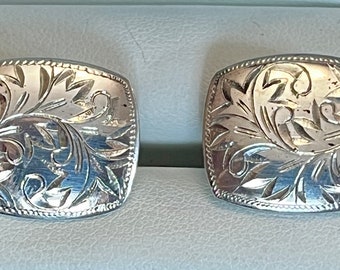 Original Vintage Sterling Silver Japanese Etched Floral Design Cufflinks