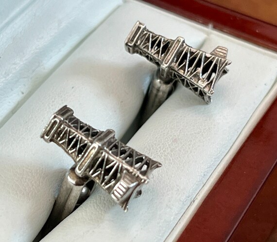 Vintage Sterling Silver Oil Rig Cufflinks View 2