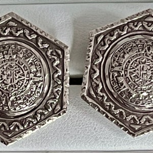 Vintage Mexican Sterling Silver Mayan Calendar Cufflinks image 1