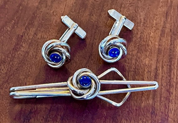 Boutons De Manchette Vintage Swank - Or Filled, Pierre Cabochon Bleue
