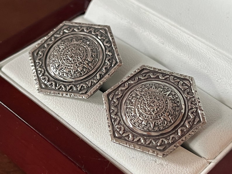 Vintage Mexican Sterling Silver Mayan Calendar Cufflinks image 3