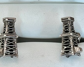 Vintage Sterling Silver Oil Rig Cufflinks