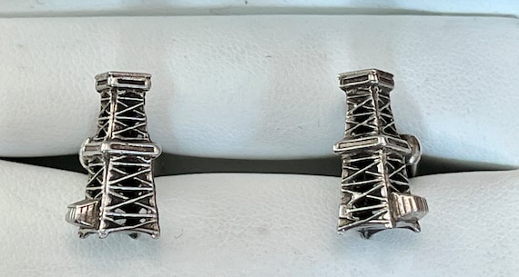 Vintage Sterling Silver Oil Rig Cufflinks