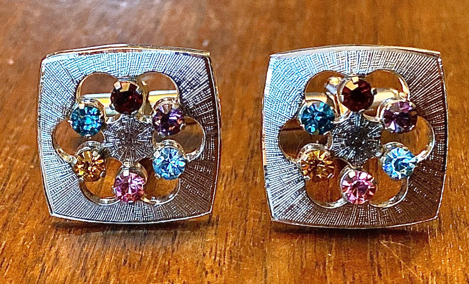 Boutons De Manchette Vintage ANSON - Argent Sterling .925 Avec Pierre Blanche