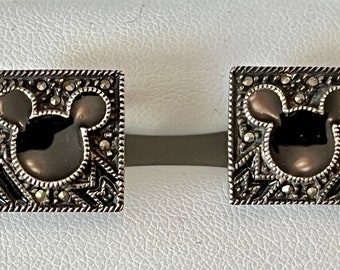 Vintage Judith Jack Sterling and Marcasite Mickey Mouse Cufflinks