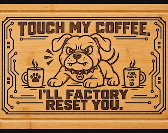 Tabla de cortar de madera de bambú grabada, Café y perro, Personalizada