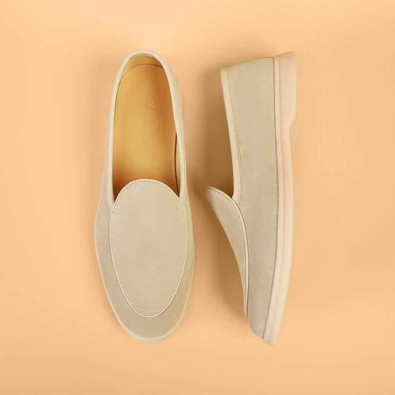Close-up of suede loafers, premium material men's shoes