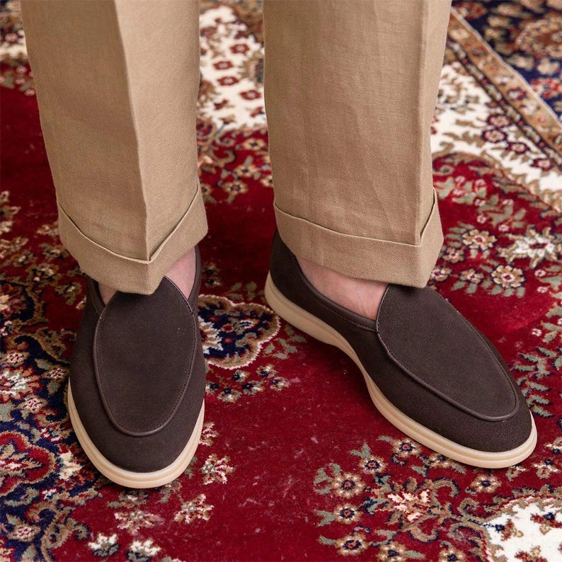 Men's suede loafers with matching belt set, luxury slip-on shoes, casual summer footwear