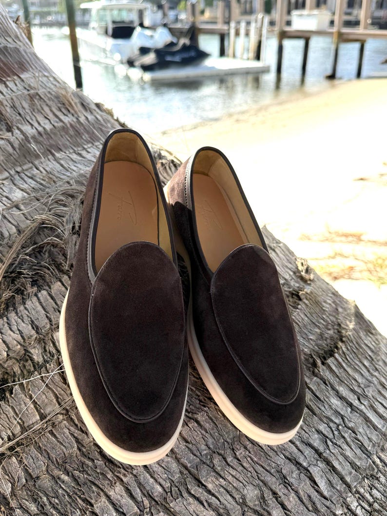 Men's suede Yacht loafers with matching belt set, luxury slip-on shoes, casual summer footwear