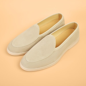 Close-up of suede loafers texture, premium material men's shoes