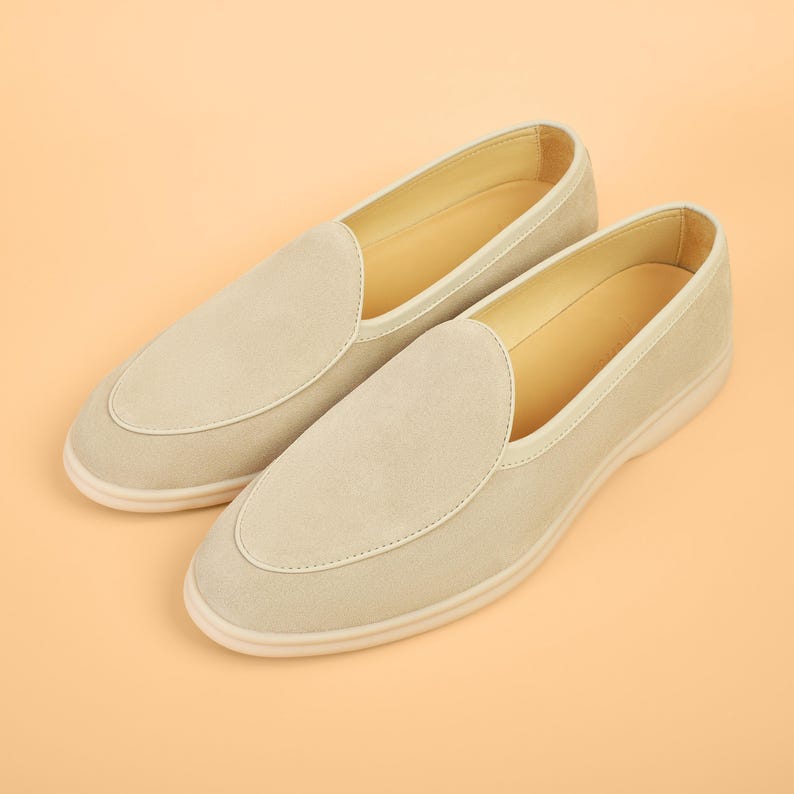 Close-up of suede loafers texture, premium material men's shoes