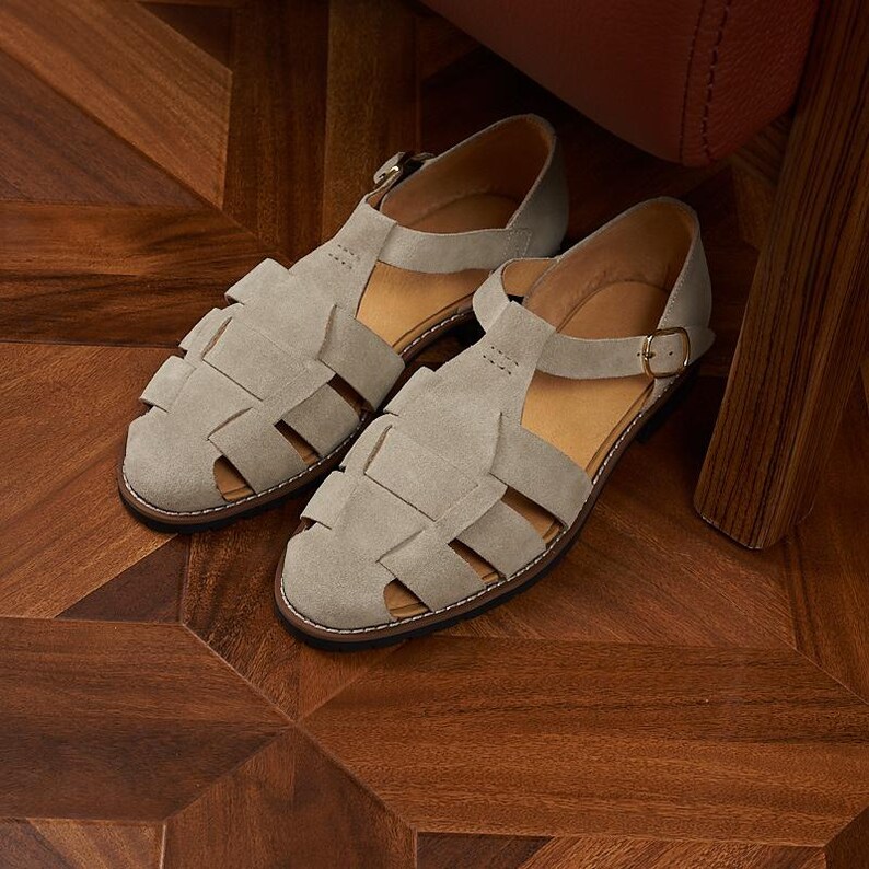 Men’s Suede Leather Sandals, Handmade Fisherman Style Shoes, Summer Casual Luxury Footwear image 6