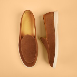 Matching suede loafers and belt set for men, coordinated outfit style