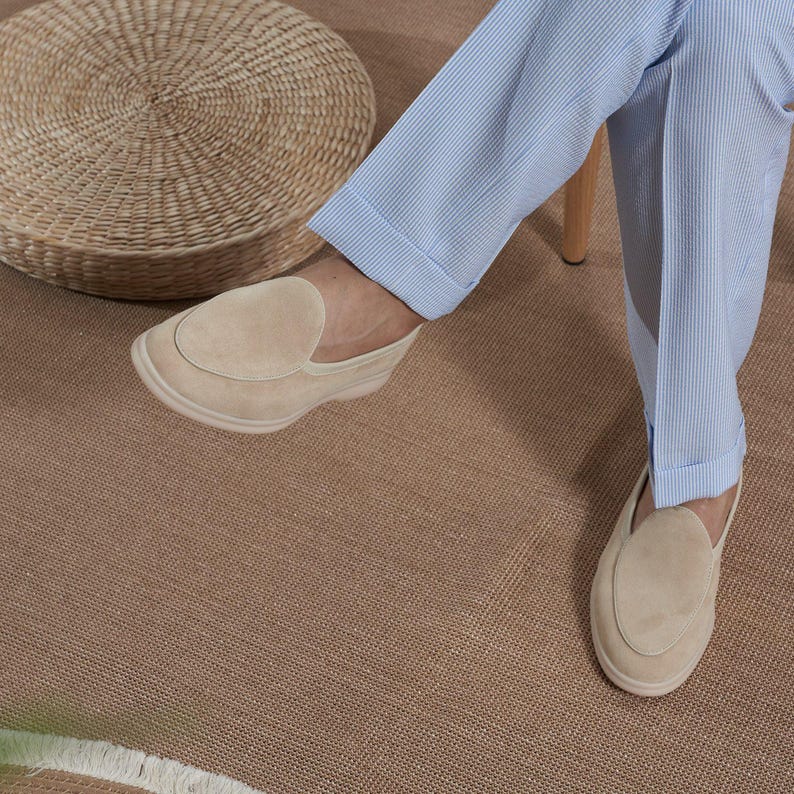 Men’s Suede Loafers with Belt Set – Beige Slip-On Shoes – Casual Luxury Summer Shoes – Comfortable Designer Loafers image 20