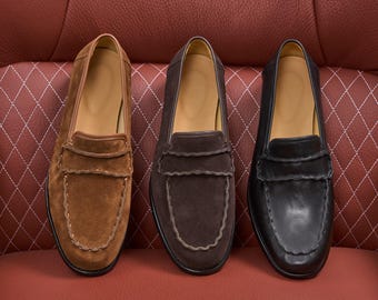 Men’s Suede Loafers, Premium Slip On Shoes, Soft Suede Driving Loafers, Elegant Casual Shoes, Modern Mens Loafers