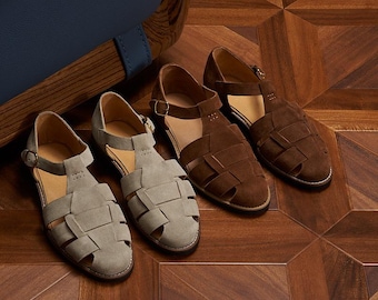 Men’s Suede Leather Sandals, Handmade Fisherman Style Shoes, Summer Casual Luxury Footwear