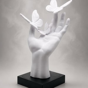 Butterfly Hand Sculpture, Modern Minimalist Home Decor, Elegant Surrealist Art Statue, Unique Housewarming Gift, Aesthetic Bookshelf Decor