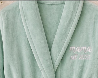 Personalized Mama Est Year Robe | Soft Plush Spa Robe, Custom Embroidered