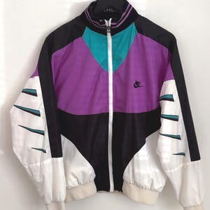 Giacca a vento vintage Nike International Colorblock / anni '90 Viola Verde acqua Nero Bianco L