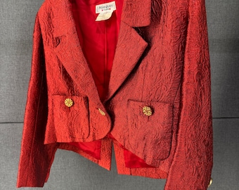 Yves Saint Laurent Rive Gauche Rote Brokat Jacke Made in France 44