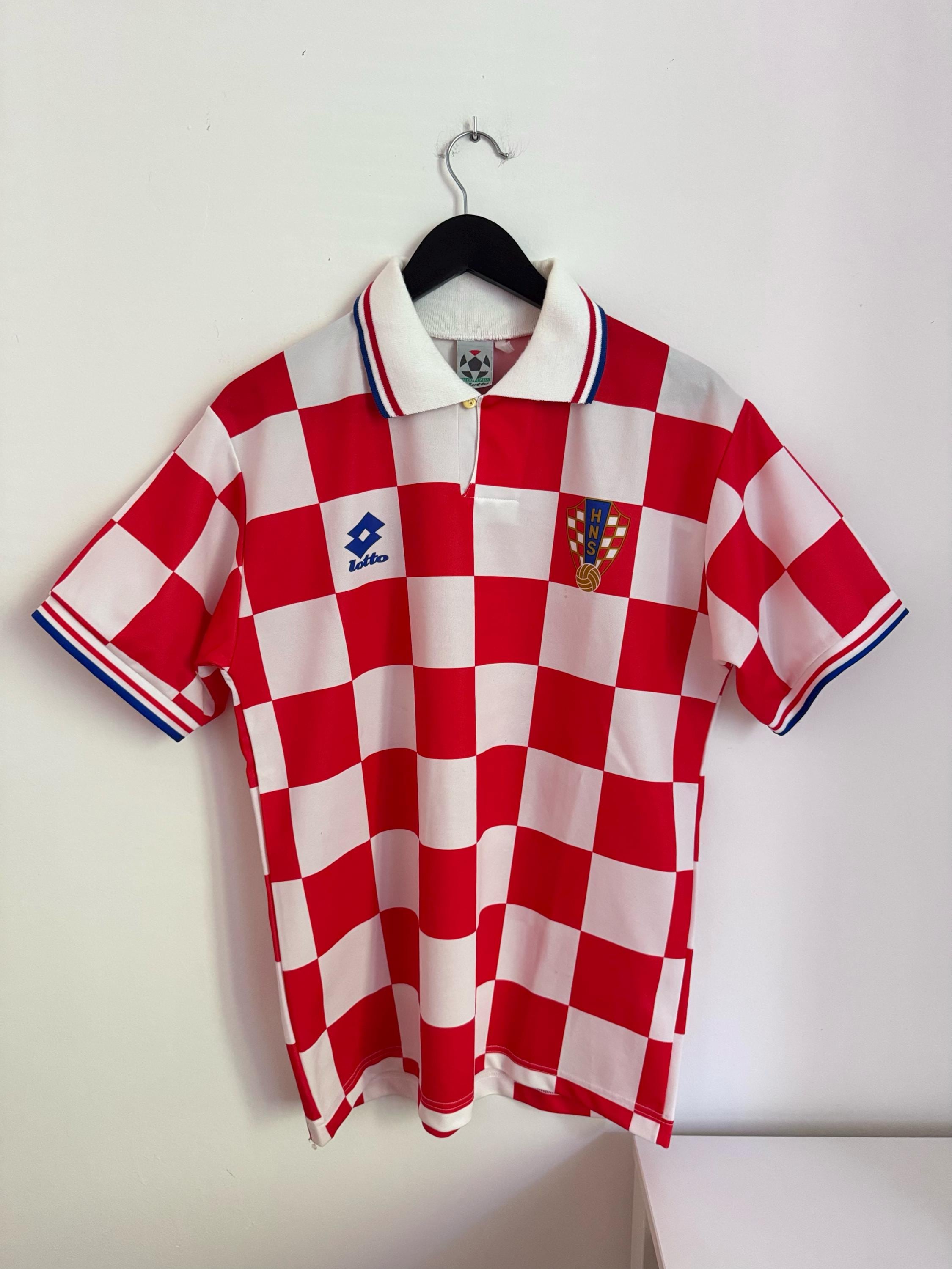 Vintage Lotto Croatia HNS Checkered Soccer Jersey Red White Made