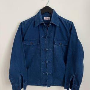 Vintage L'Anti Cher French Chines Workwear Jacket Indigo Mens Small Chore Style Frog Button