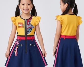 Kpop Warrior Rumi Copslay Summer Fly Sleeve Dresses Printed Halloween Costumes