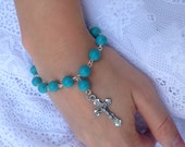 Genuine Turquoise and Sterling Silver Rosary Bracelet with Crucifix