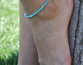 Genuine Turquoise and Sterling Silver Wire Wrapped Anklet