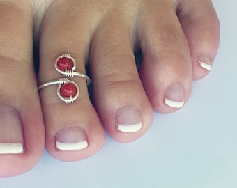 Genuine Sterling Silver and Red Coral Vibrant Ring/Toe Ring