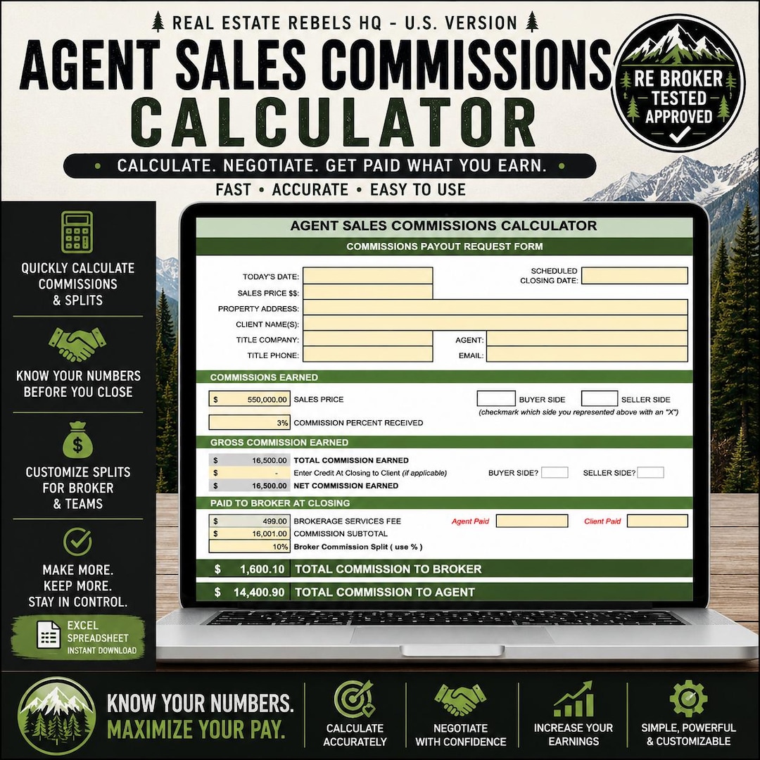 Commission Calculator Spreadsheet | Track Broker Splits, Agent Earnings ...
